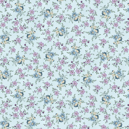 Twilight Garden Flannel by Henry Glass – Spa Blue Floral Cotton Flannel, 43/44" Wide Quilt Fabric