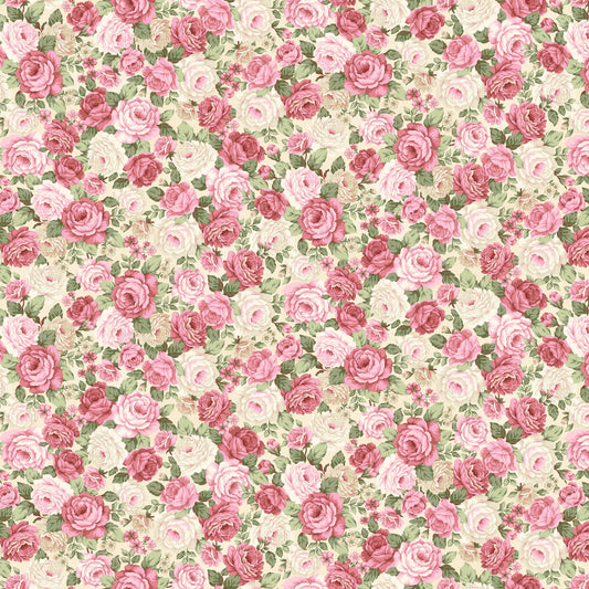 My Victorian Garden by Henry Glass – Romantic Rose Cotton Fabric Collection in Soft Pink, Blue & Green
