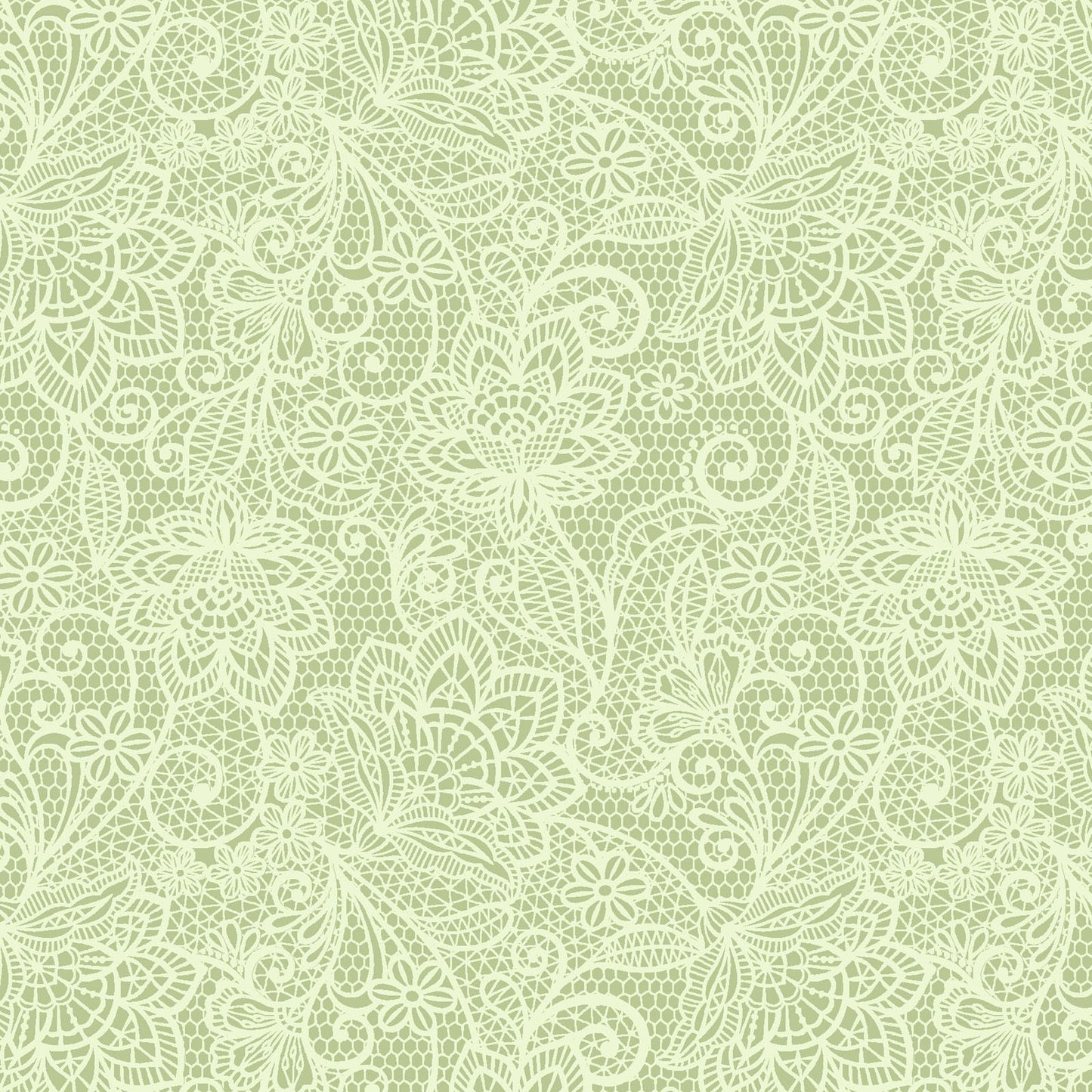 My Victorian Garden by Henry Glass – Romantic Lace Print Cotton Fabric Collection in Soft Green