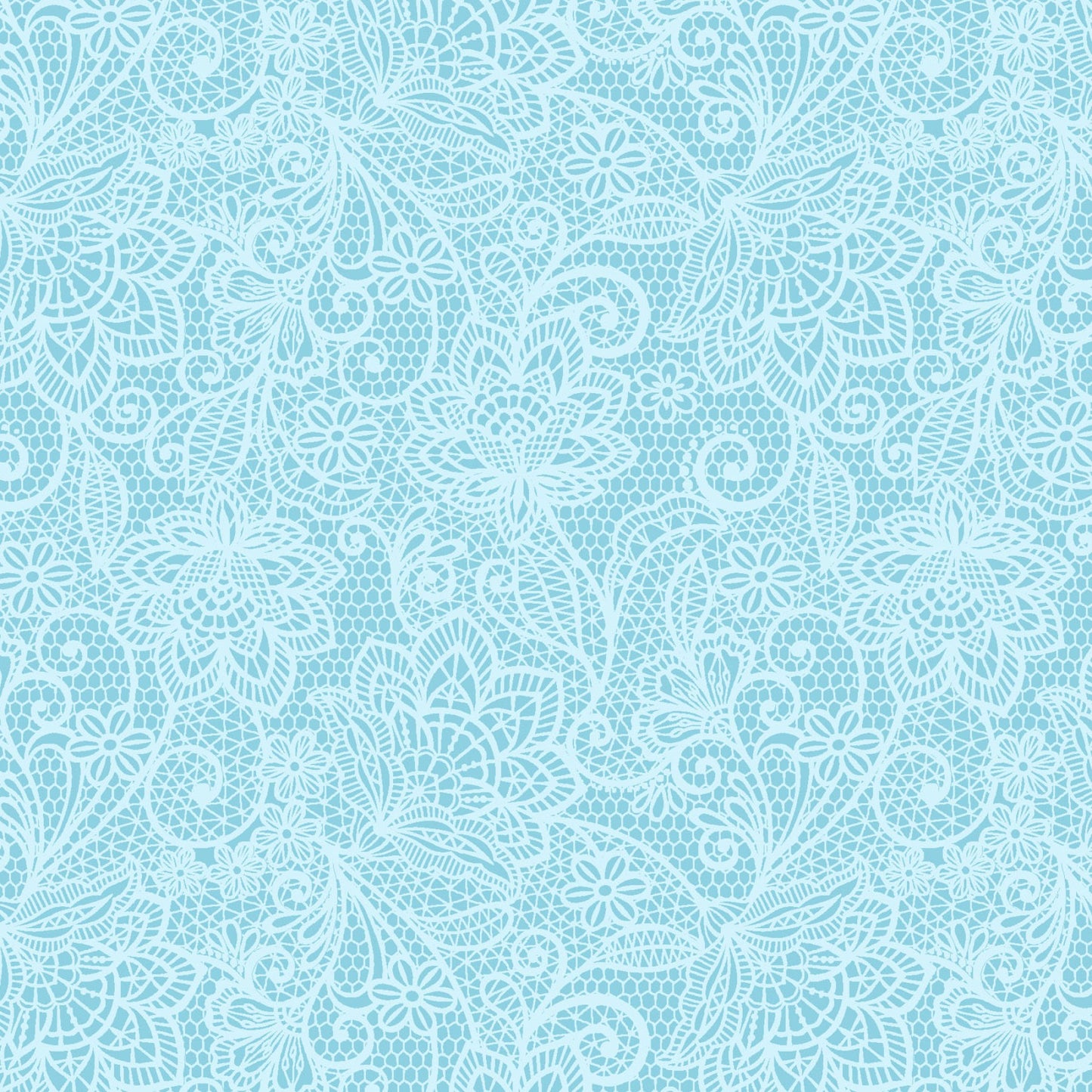 My Victorian Garden by Henry Glass – Romantic Lace Print Cotton Fabric in Soft Blue