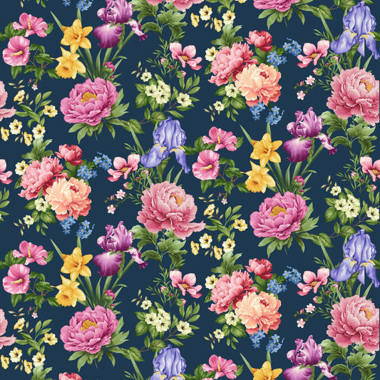 Garden Symphony Fabric by Henry Glass – Bright Floral Cotton Prints with Daffodils, Hibiscus, Irises & More | Spring Quilt Fabric