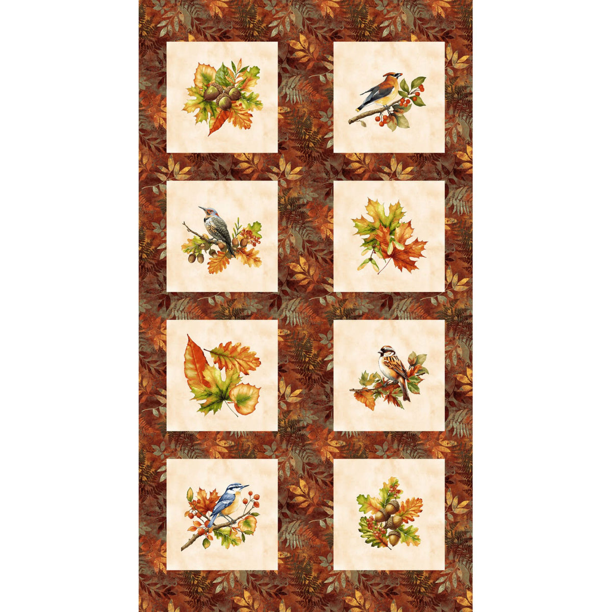 Henry Glass Oak & Berries Birds & Leaves Block Fabric by the Yard