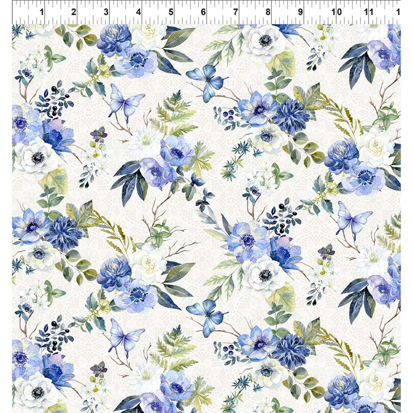 Sanctuary Lace Floral Fabric by the Yard | Blue Butterfly Floral Cotton Fabric