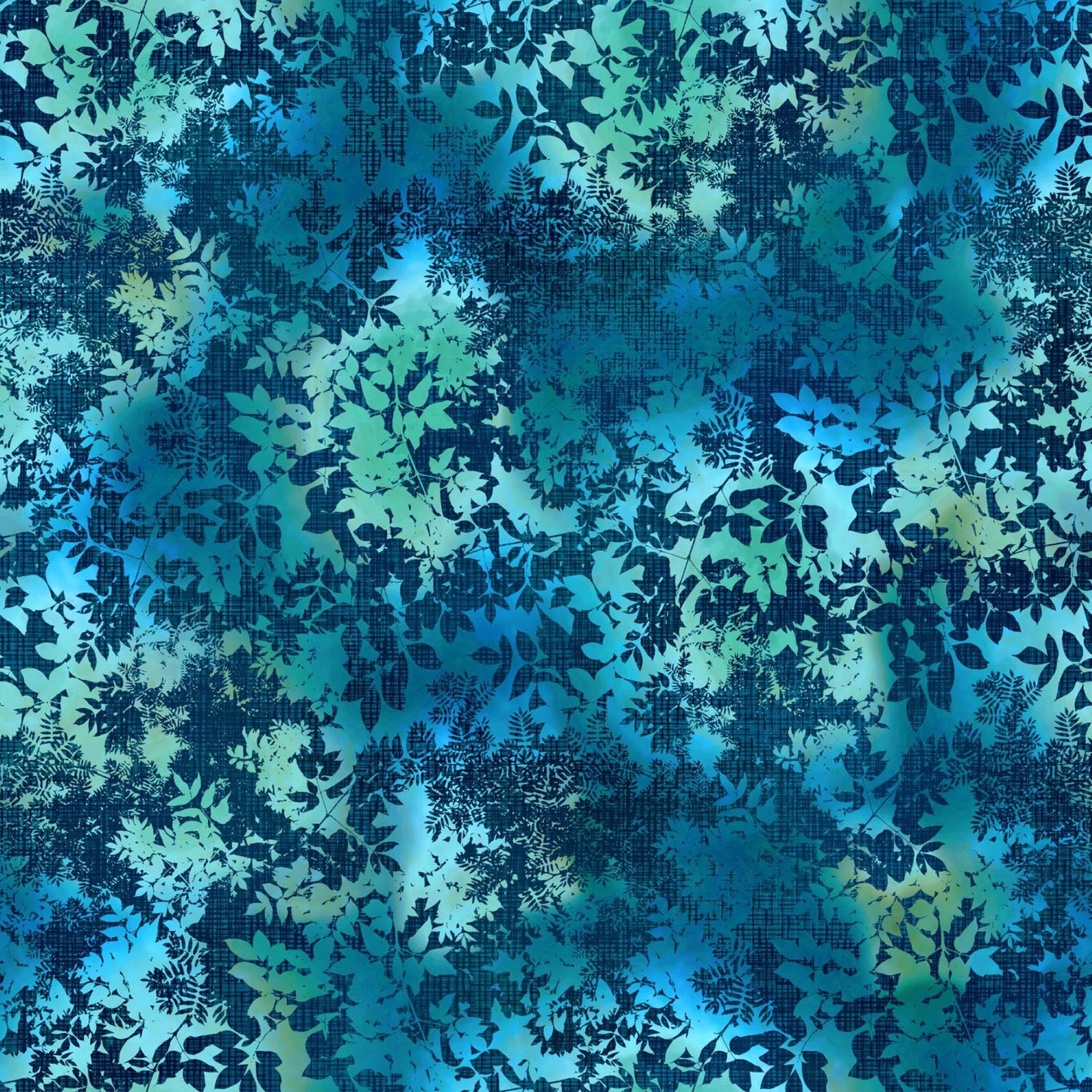 La Luna Teal Leaf Fabric – Blue Botanical Silhouette Quilt Cotton Yardage
