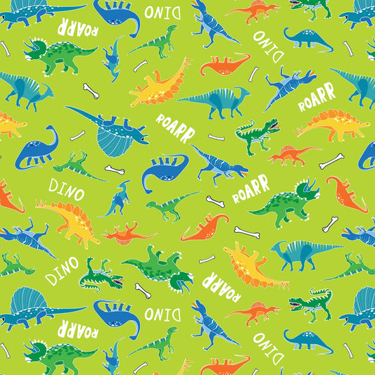 Glow-in-the-Dark Dinosaur Fabric – Jurassic Party Collection by Benartex – Gender-Neutral Quilting Cotton