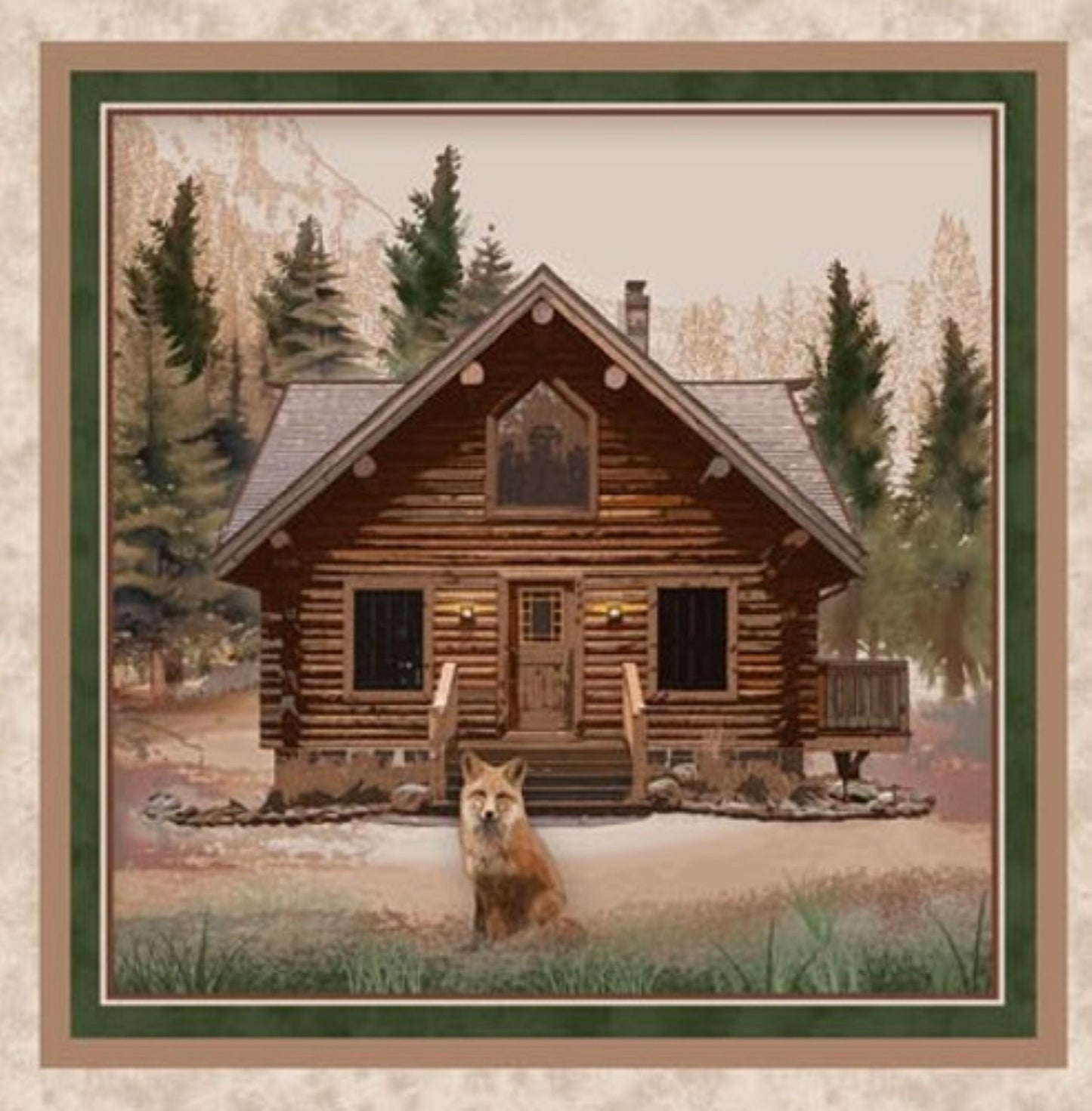 Henry Glass Majestic Mountainside Quilting Blocks Panel – Rustic Wildlife Cabin Cotton Fabric