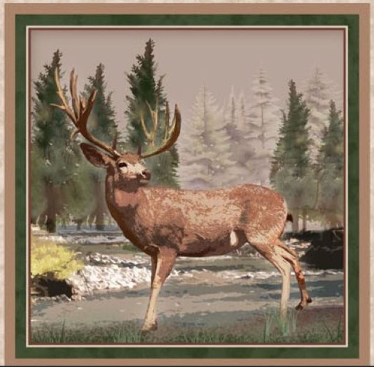 Henry Glass Majestic Mountainside Quilting Blocks Panel – Rustic Wildlife Cabin Cotton Fabric