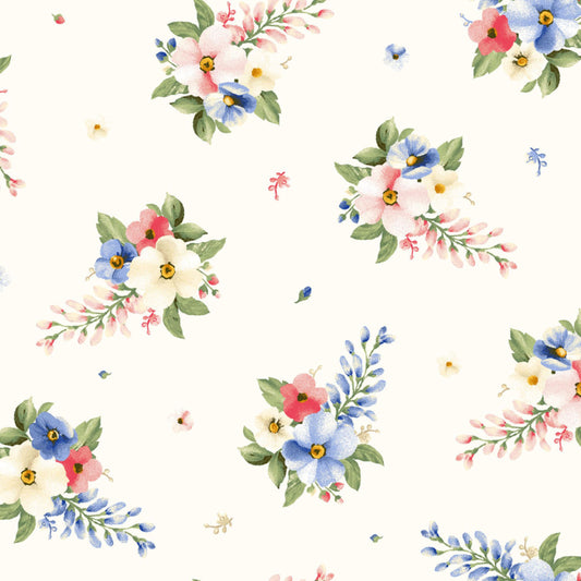 Windflower Cream Floral Fabric – Vintage Small Tossed Flowers Quilting Cotton