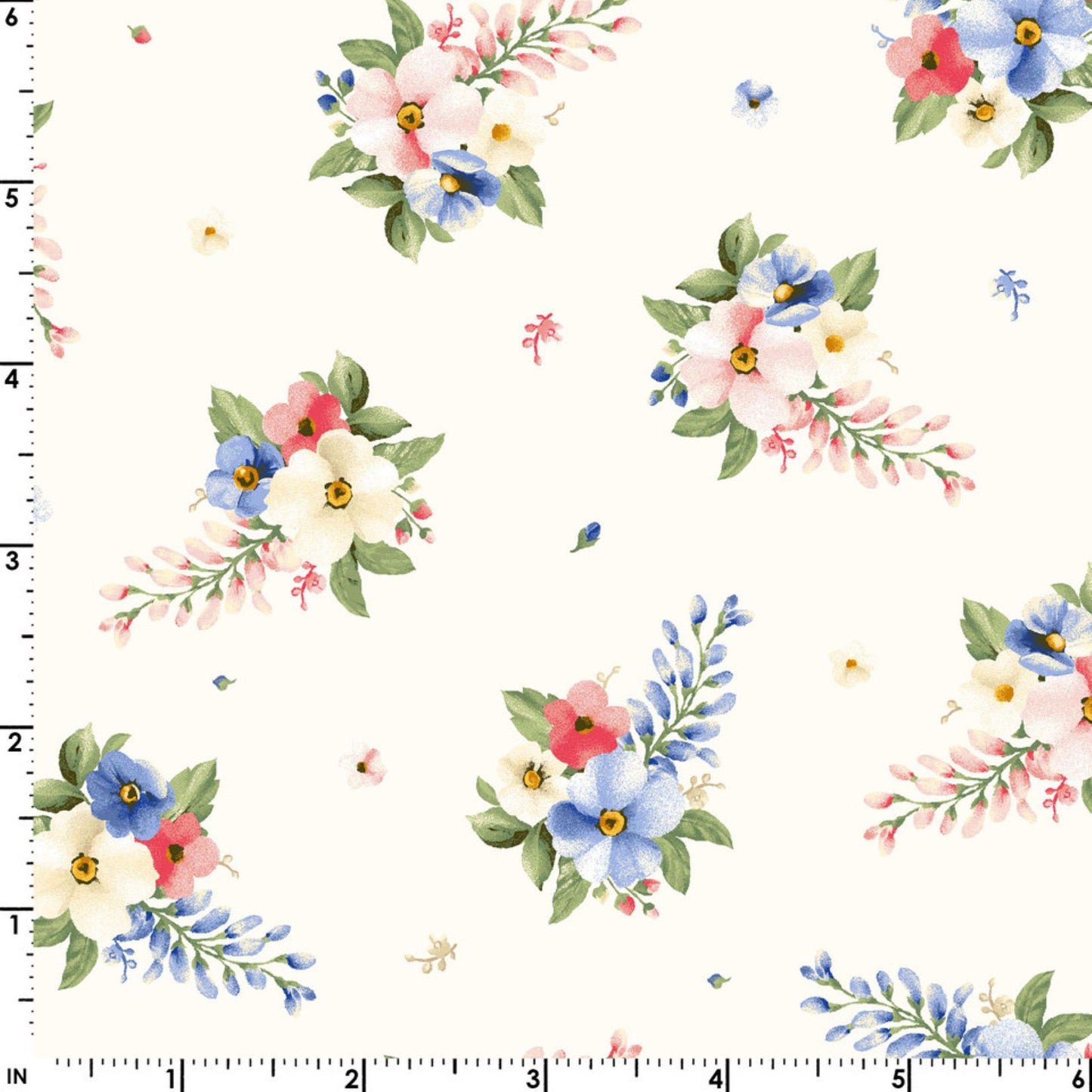 Windflower Cream Floral Fabric – Vintage Small Tossed Flowers Quilting Cotton
