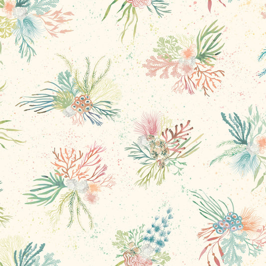 Seascape Coral Clusters Watercolor Ocean-Inspired Fabric by Maywood Studios