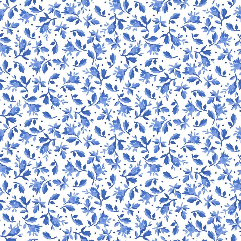 Maywood Studios Blue Belle Fabric – Petite Blue Floral on White | 100% Cotton Quilting Fabric