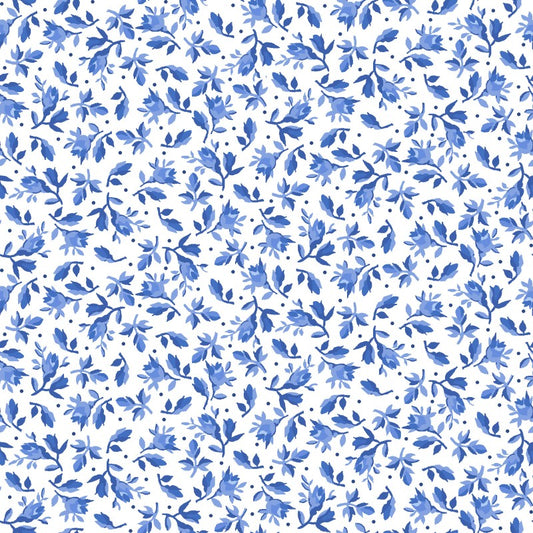 Maywood Studios Blue Belle Fabric – Petite Blue Floral on White | 100% Cotton Quilting Fabric