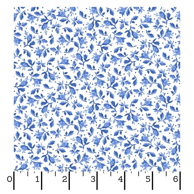 Maywood Studios Blue Belle Fabric – Petite Blue Floral on White | 100% Cotton Quilting Fabric