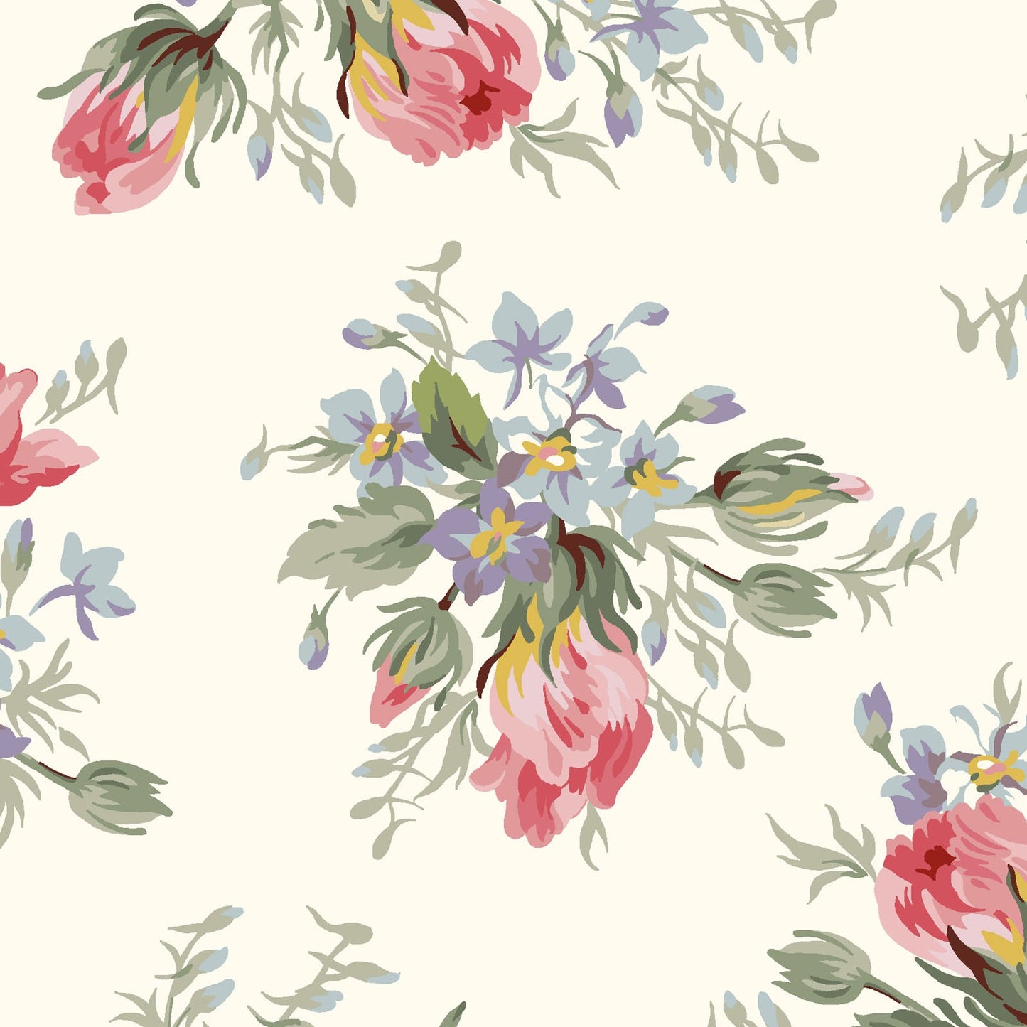 Maywood Studio Marlowe Bouquet Fabric – Cream Red Gray Vintage Floral Cotton | 43/44" Quilt Fabric