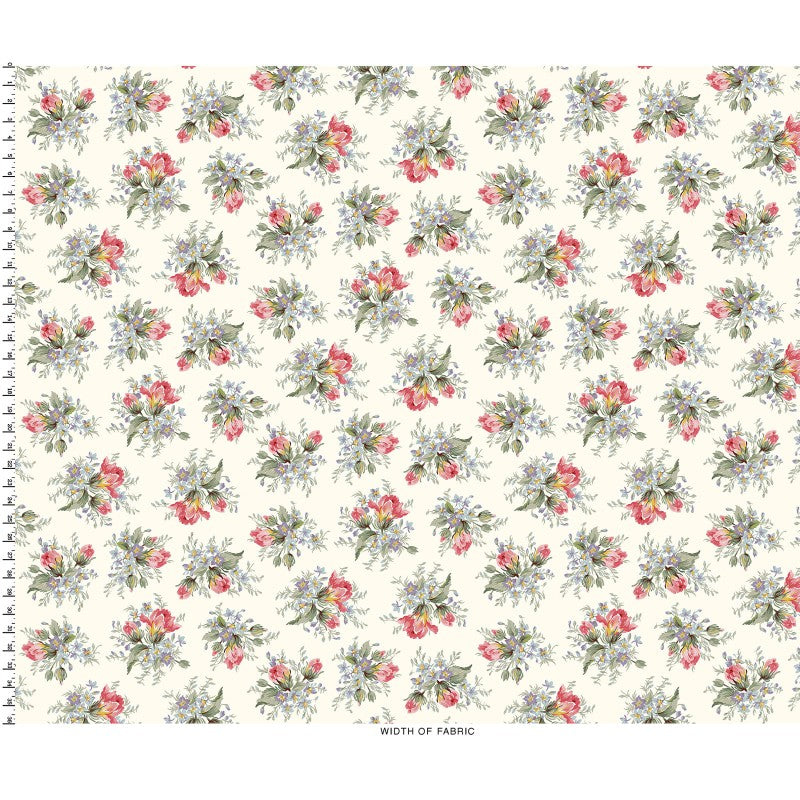Maywood Studio Marlowe Bouquet Fabric – Cream Red Gray Vintage Floral Cotton | 43/44" Quilt Fabric