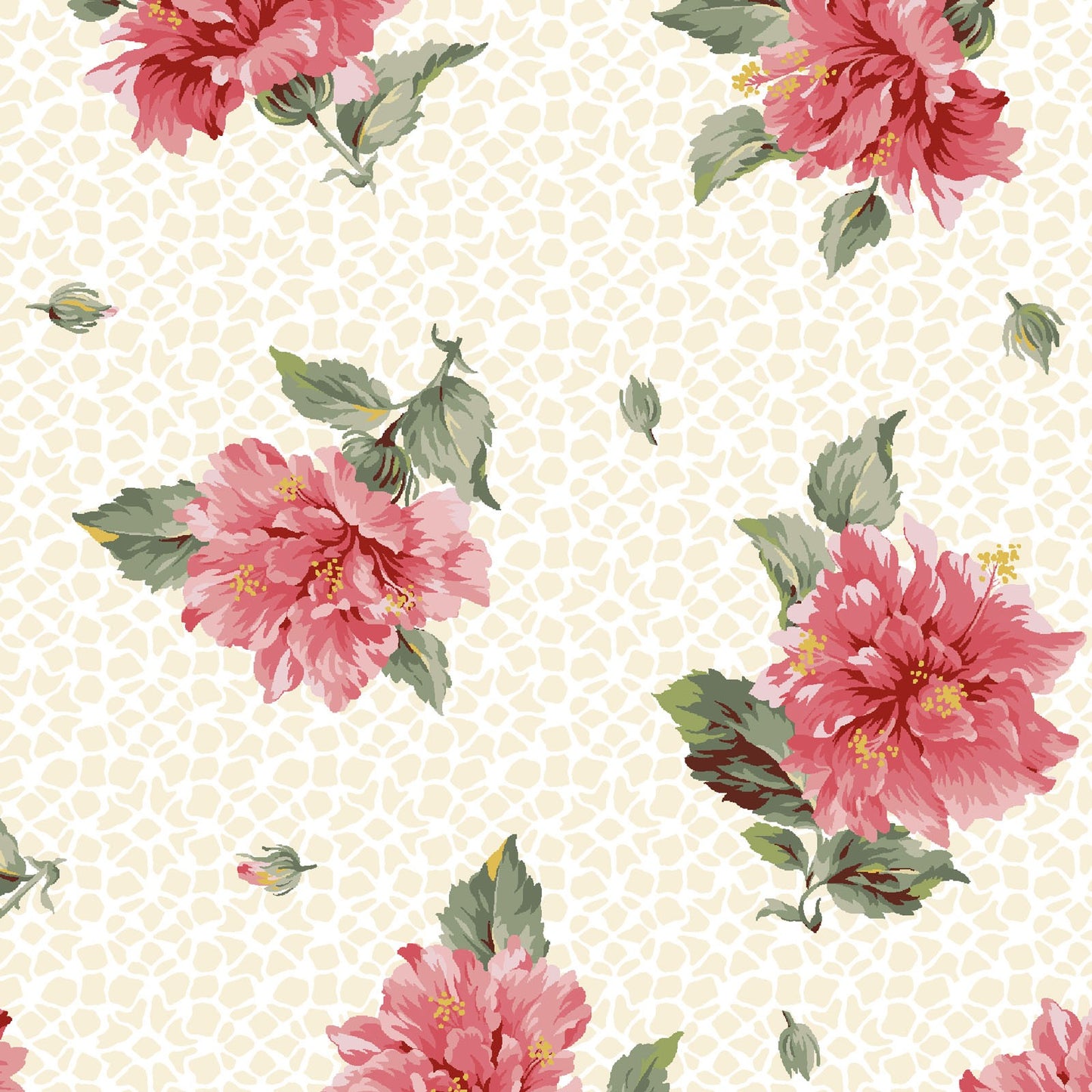 Maywood Studio Marlowe Tossed Flower Fabric – Cream Red Gray Floral Cotton | 43/44" Quilt Fabric