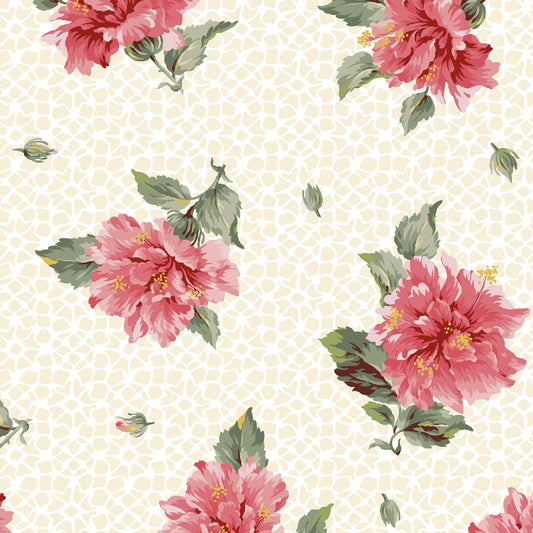 Maywood Studio Marlowe Tossed Flower Fabric – Cream Red Gray Floral Cotton | 43/44" Quilt Fabric
