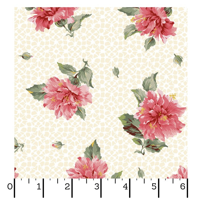Maywood Studio Marlowe Tossed Flower Fabric – Cream Red Gray Floral Cotton | 43/44" Quilt Fabric