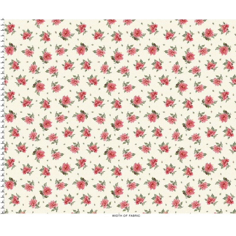 Maywood Studio Marlowe Tossed Flower Fabric – Cream Red Gray Floral Cotton | 43/44" Quilt Fabric
