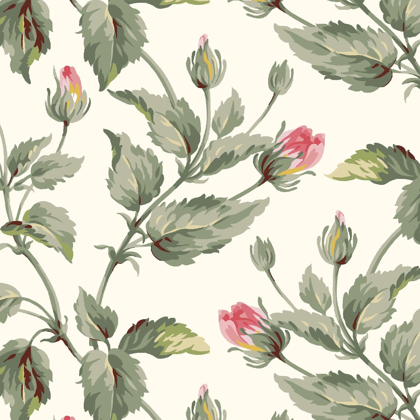 Maywood Studio Marlowe Leaves & Buds Fabric – Cream Red Gray Floral Cotton | 43/44" Quilt Fabric