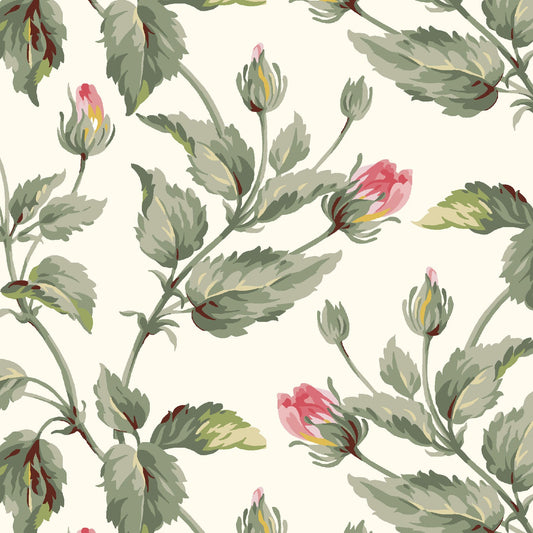 Maywood Studio Marlowe Leaves & Buds Fabric – Cream Red Gray Floral Cotton | 43/44" Quilt Fabric