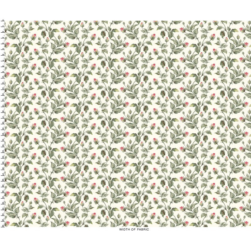 Maywood Studio Marlowe Leaves & Buds Fabric – Cream Red Gray Floral Cotton | 43/44" Quilt Fabric