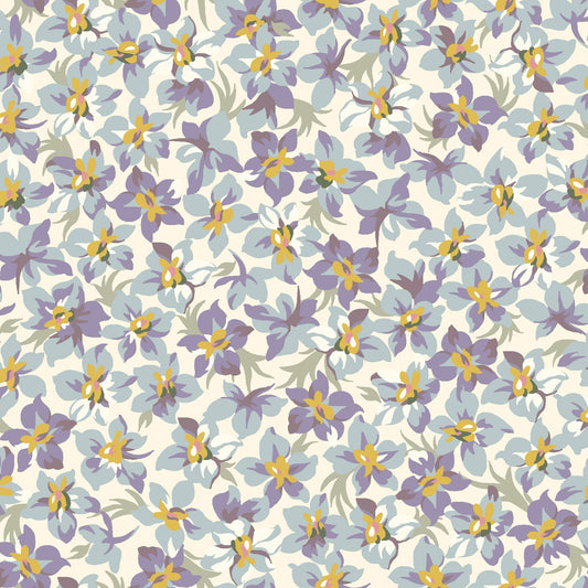 Maywood Studio Marlowe Packed Floral Fabric – Cream Gray Vintage Blooms | 43/44" 100% Cotton Quilt Fabric