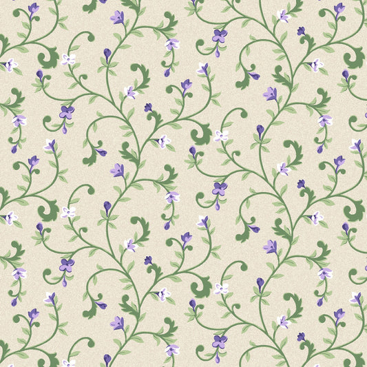 Lilac Lane by Maywood Studios – 100% Cotton Floral Fabric with Lilac Vines in Lavender, Purple & Green – Quilting & Home Decor