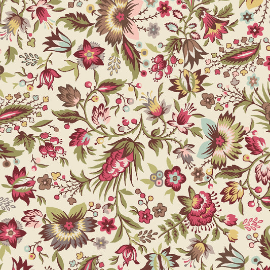 French Market Floral Fabric by Maywood Studios – Cream Background, Elegant Vintage Flowers, Quilting Cotton by the Yard, 43/44" Wide