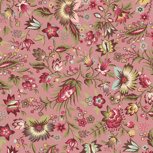 French Market Bouquet Fabric by Maywood Studios – Rose Pink Floral Cotton, Vintage French Flowers, Quilting Fabric by the Yard, 43/44" Wide