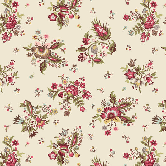 French Market Bouquet Fabric by Maywood Studios – Cream Floral Cotton, Vintage French Flowers, Quilting Fabric by the Yard, 43/44" Wide