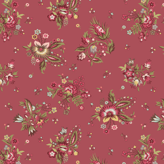 French Market Bouquet Fabric by Maywood Studios – Deep Rose Pink Vintage Floral Cotton, French Country Quilting Fabric