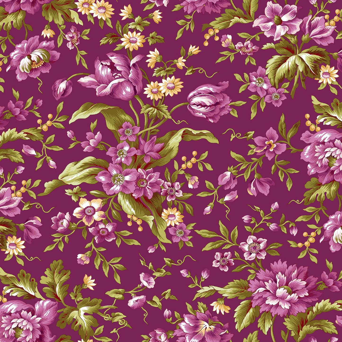Maywood Studios Veranda Focal Floral Plum Quilting Cotton Fabric