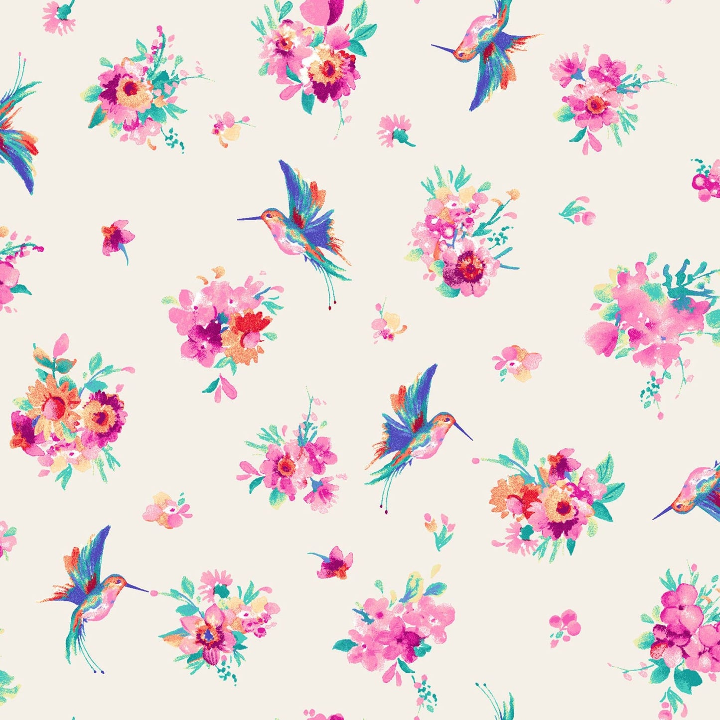 Summer Buzz Hummingbird and Floral Cotton Fabric