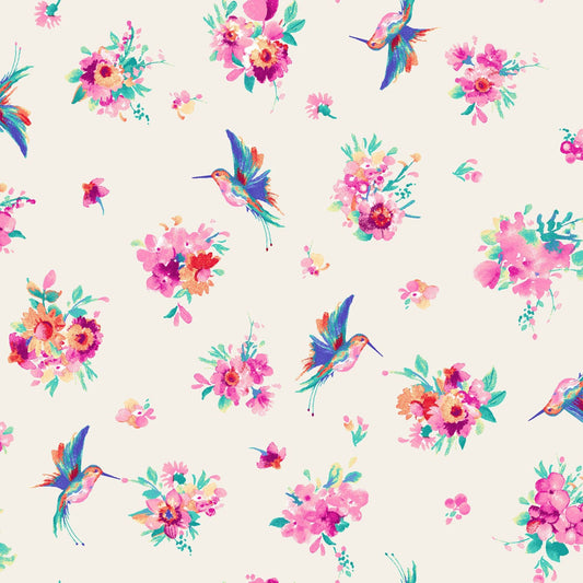 Summer Buzz Hummingbird and Floral Cotton Fabric