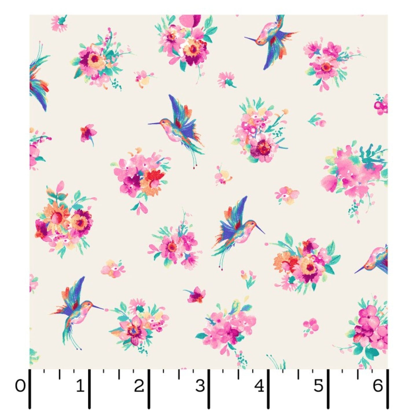 Summer Buzz Hummingbird and Floral Cotton Fabric
