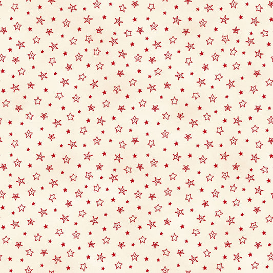 Maywood Studio Christmastime Stars Fabric | Cream & Red Christmas Quilting Cotton