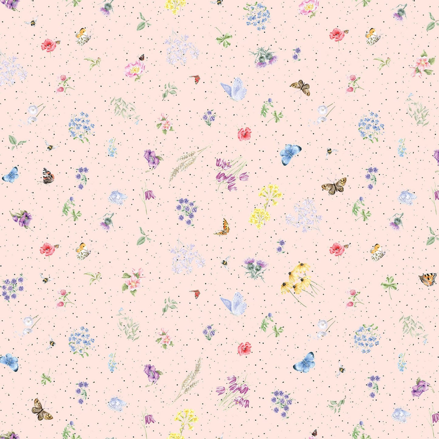 Together Is Better Flowers and Butterflies Pale Pink Fabric | Maywood Studios