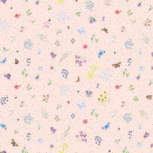 Together Is Better Flowers and Butterflies Pale Pink Fabric | Maywood Studios