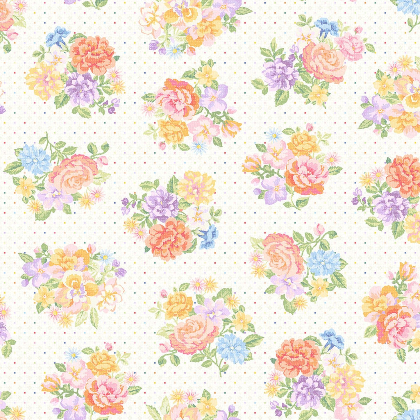 Maywood Gathering Sun Bouquet White Multi Quilting Cotton Fabric