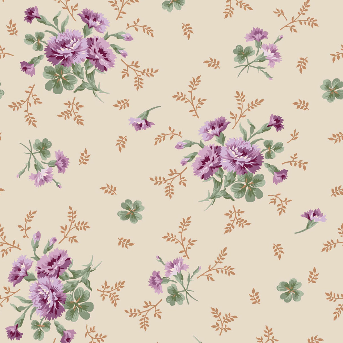 Courtland Carnations and Clover Dark Cream Quilting Cotton.