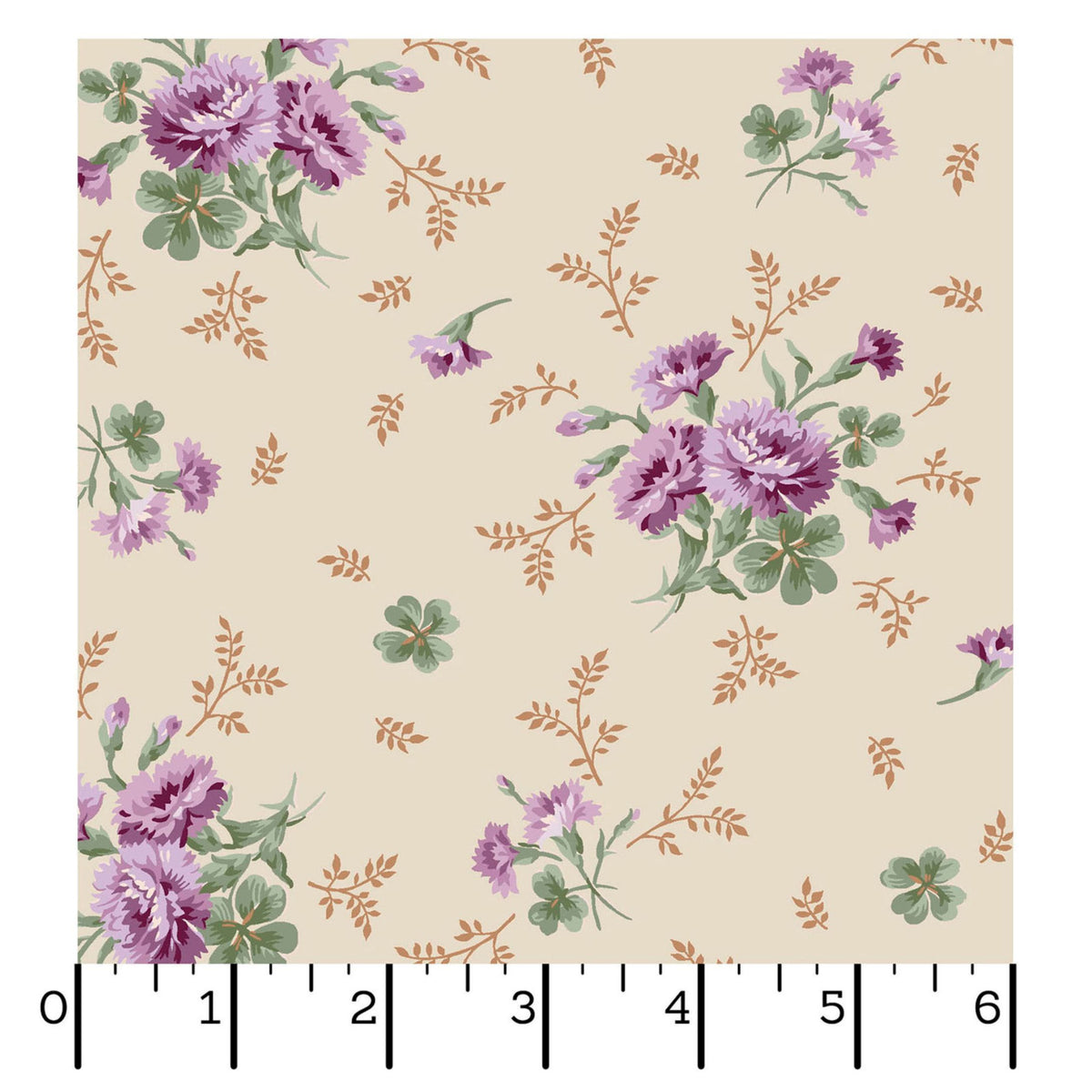 Courtland Carnations and Clover Dark Cream Quilting Cotton.