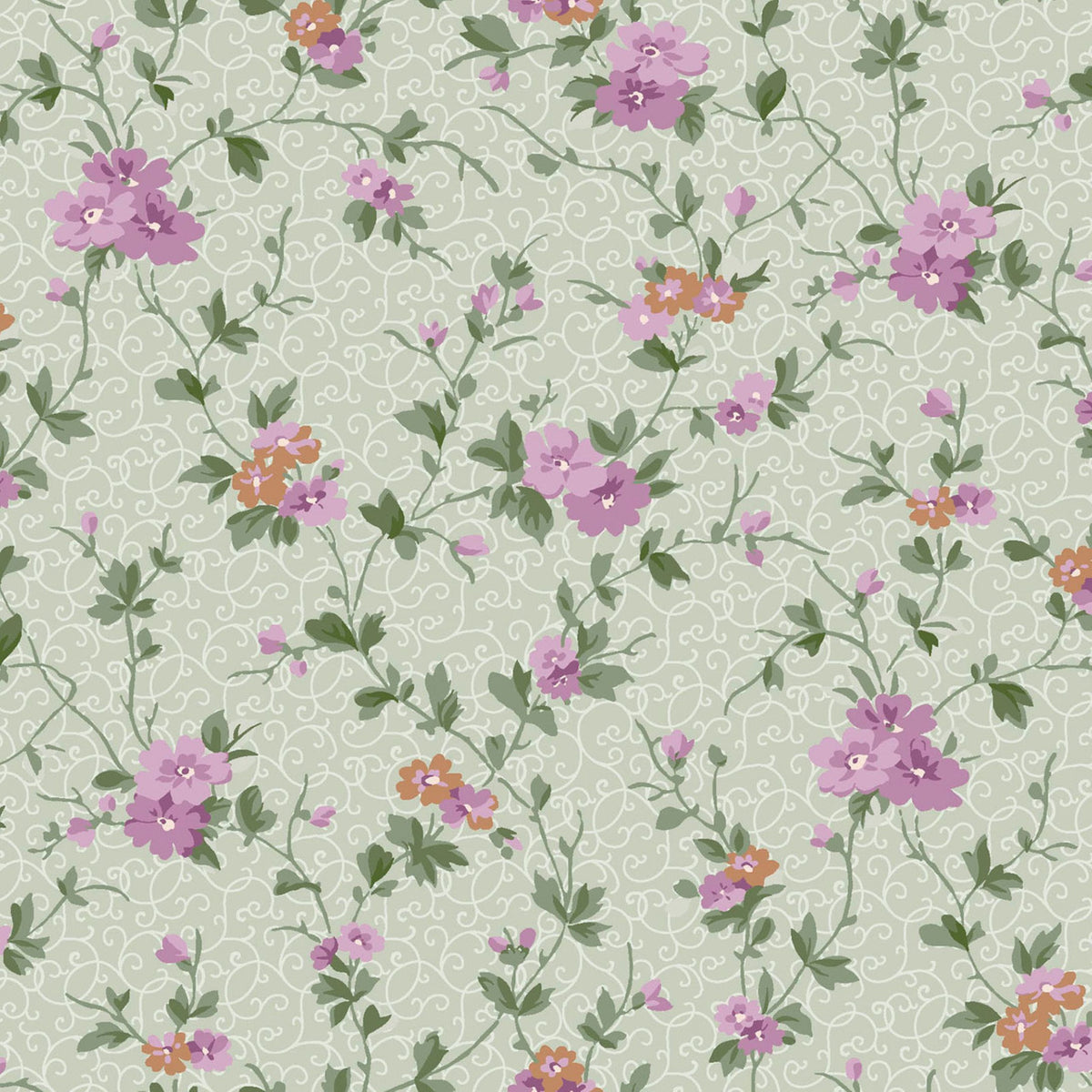Delicate Vine Sage Green Quilting Cotton Fabric-Courtland Fabric Collection.