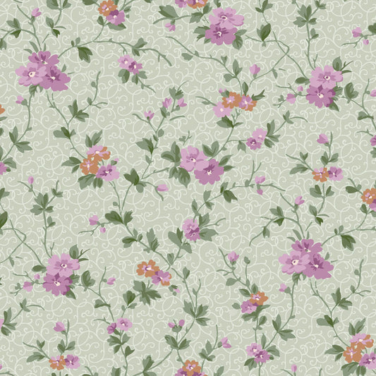 Delicate Vine Sage Green Quilting Cotton Fabric-Courtland Fabric Collection.