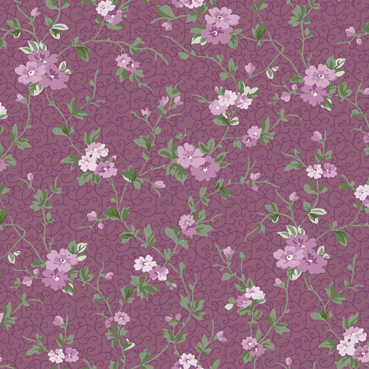 Courtland-Delicate Vine Plum Quilting Cotton Fabric.