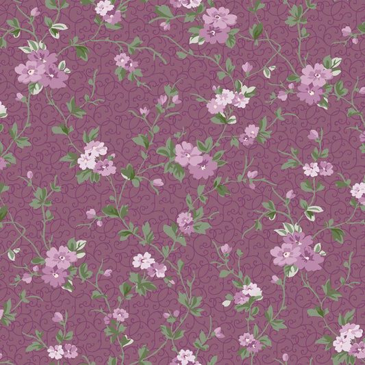 Courtland-Delicate Vine Plum Quilting Cotton Fabric.