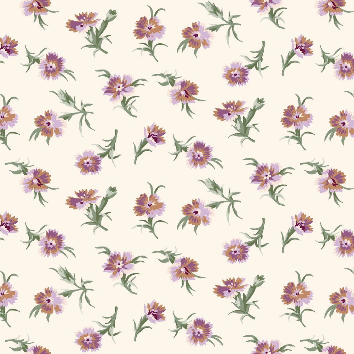 Tossed Carnations Cream Quilting Cotton Fabric-Courtland Fabric Collection.