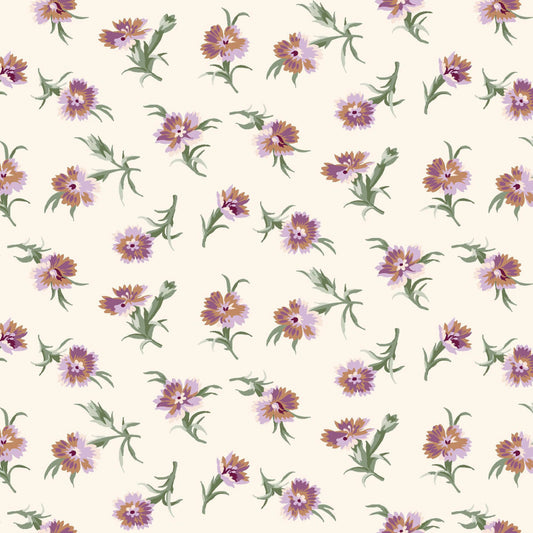 Tossed Carnations Cream Quilting Cotton Fabric-Courtland Fabric Collection.