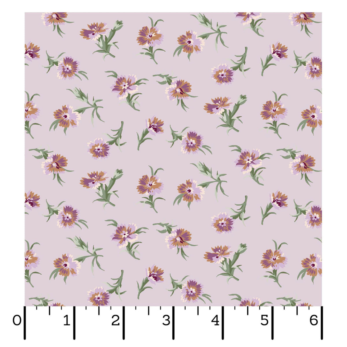 Courtland Tossed Carnations Soft Violet Quilting Cotton Fabric.