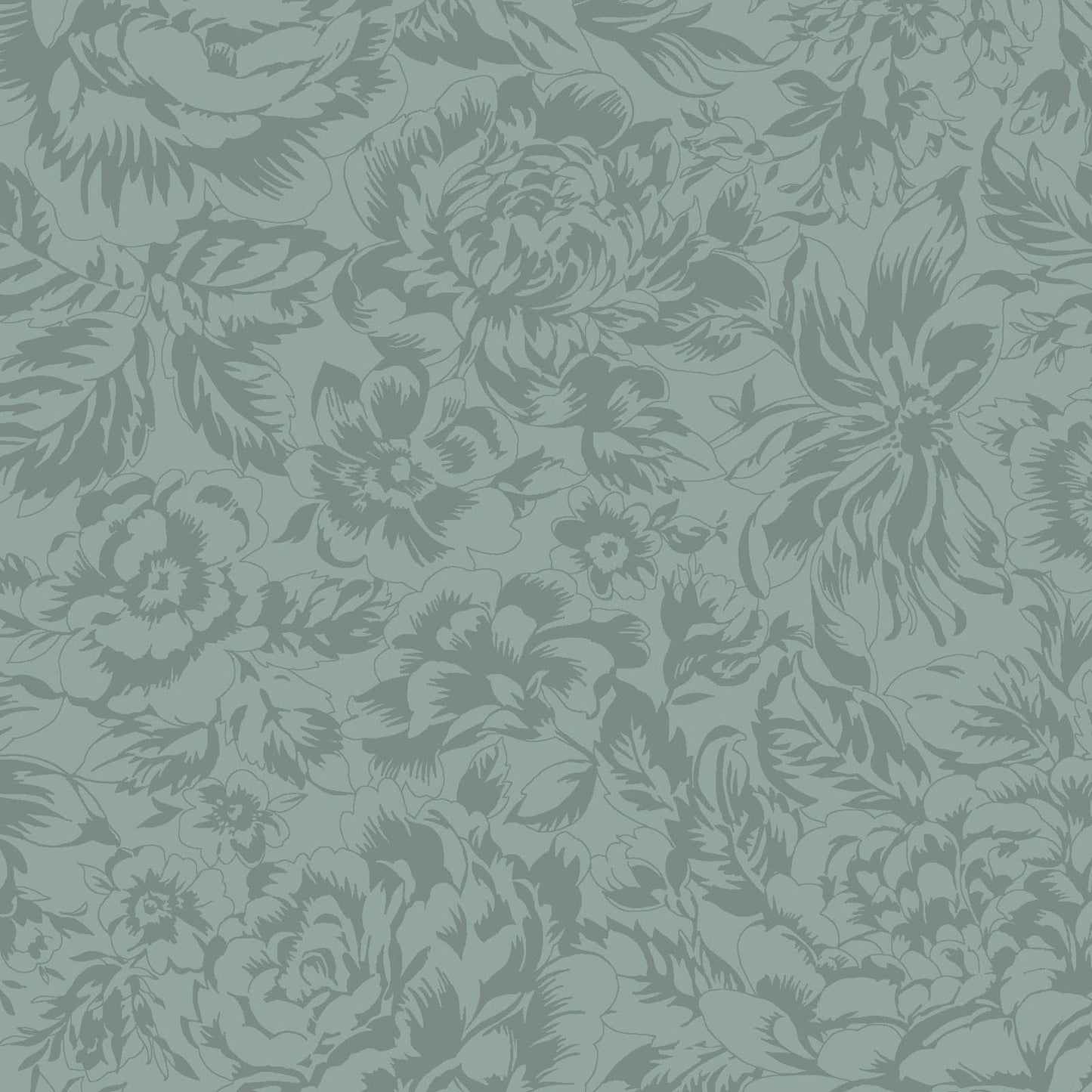 Maywood Studio La Fleur Flannel – Tonal Floral Dark Green Blue | 100% Cotton Flannel Blender Fabric